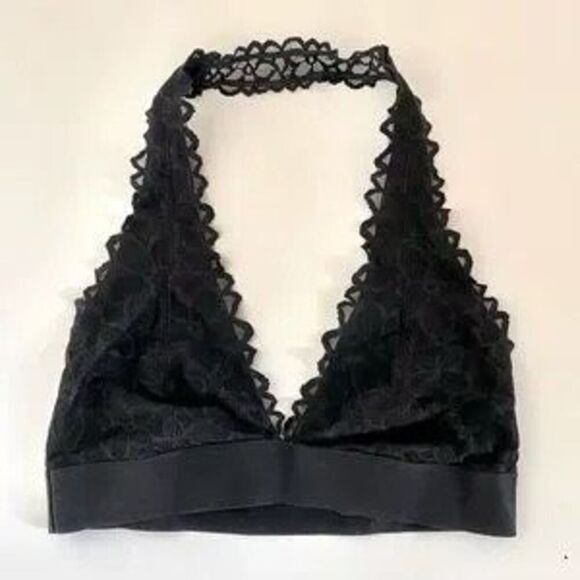 ✨PINK Victoria's Secret Black  Unlined Date Floral Lace Halter Sz S Bralette✨ - Picture 2 of 7